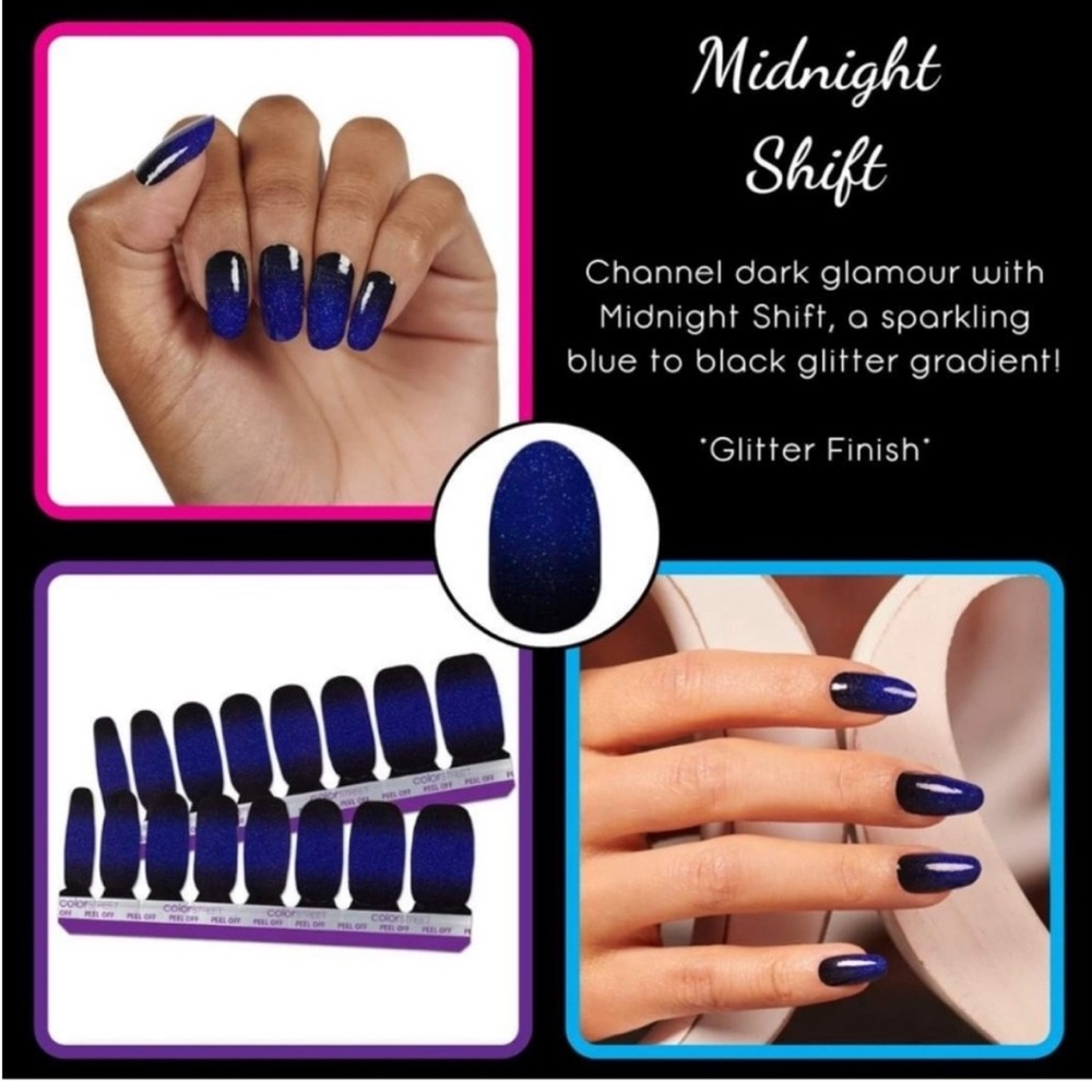 Color Street - Midnight Shift, sparkling blue to black glitter gradient design